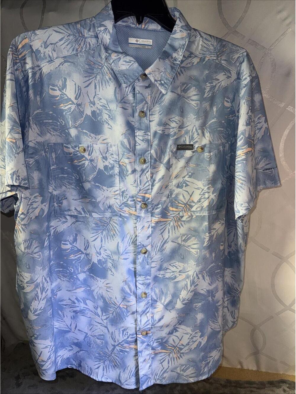 COLUMBIA Mens XL Utilize Short Sleeve Shirt Patterned Blue Omni-Wick Vented Logo - Picture 2 of 8